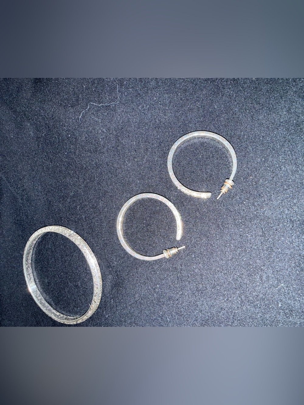 Sterling Silver Hoop Earrings and Bangle Set - Silver